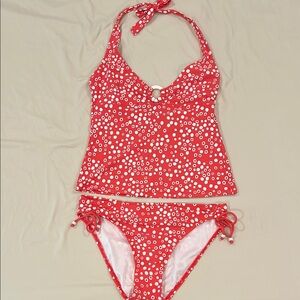 Athena Coral Polka Dot Halter Tankini Set